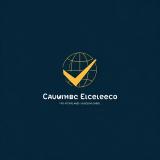 gen: Minimal modern corporate logo mark globe checkmark crest navy blue #0a2540 and gold #c9a227